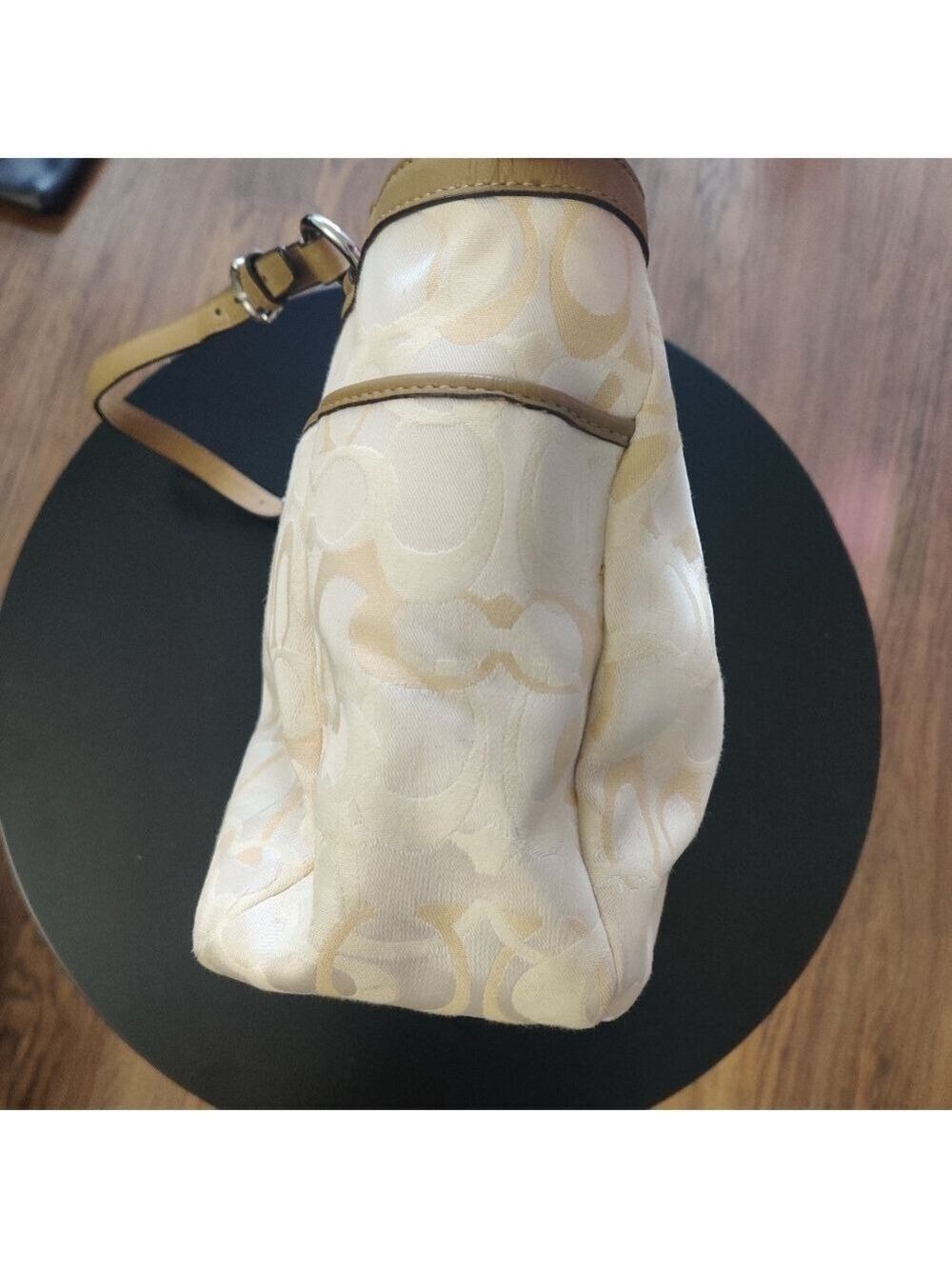 Coach Signature Jacquard Canvas Tote Cream Tan Leather Trim 0495 - Picture 4 of 12